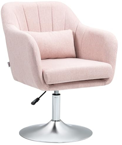 HOMCOM Sillón relax sillón dormitorio alto confort - cojines lumbares altura regulable 360° giratorio base metal cromado - rosa