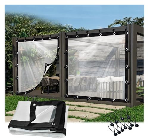 Bâche transparente imperméable et durable pour une utilisation en extérieur. Parfaite pour les terrasses, les pavillons, le camping et la couverture avec œillets. Panneaux latéraux de pergola et