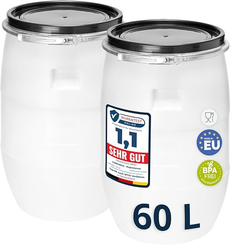 Garronda Set de 2 Piezas de 60 litros Barril alimentario, depósito de Agua, Barril de Boca Ancha en HDPE y sin BPA, tonel de jardín, contenedor de Alimentos para Animales, Universal GD-0122, Blanco