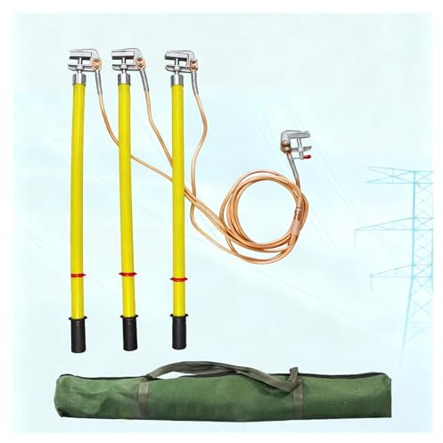 Högspänningsjordningsstång Isolerad Högspänningsjordningskabelsats - 3 Jordningsstavar Med Koppartråd Och Aluminiumklämmor, Säkerhet Mot Elektriska Stötar(Yellow,Copper Wire 1.5m/4.9ft+3m/9.8ft)