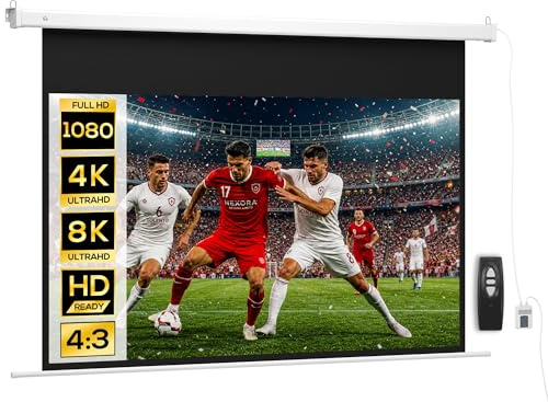 HOMCOM Telo Proiettore Motorizzato da 84 Pollici 4K HD Formato 16:9, Schermo Proiettore Motorizzato Elettrico con Telecomando, per Casa, Cinema, Ufficio, Home, Esterno, 212x8x150 cm, Bianco