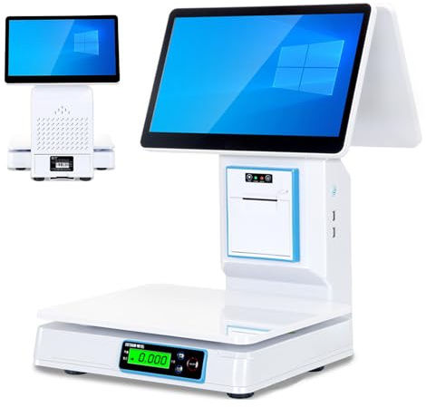 LADECNERHT TPV con Báscula para Comercios, Pantalla Táctil Capacitiva De 15.6, Capacidad De 30 Kg (66 LB), para Comercios Y Supermercados, 8 GB De RAM, 128 GB De SSD Dualscreen