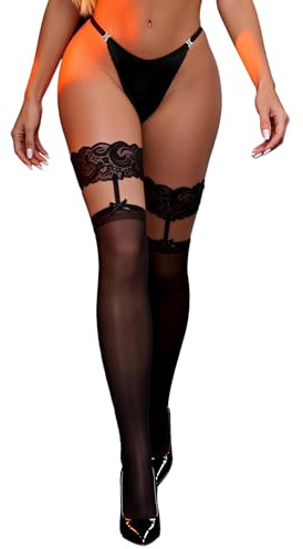 ohyeahlady Bas Nylon Autofixant Femme Sexy Grande Taille L-XXL,Noir