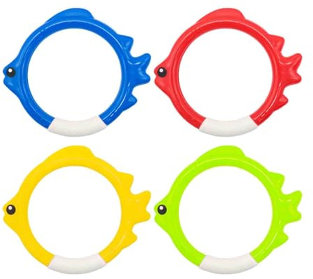 JISADER 4x Diving Toys, Pool Dive Rings Sinking Swimming Toys Fun Underwater Toys Swimming Pool Toys for Water Sports, Girls Kids, 14x13cm