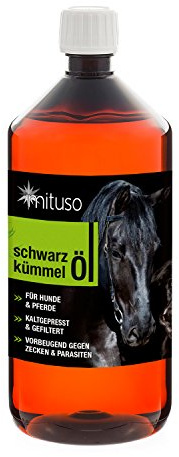 mituso olio di cumino nero 1L per cani e cavalli, pressato a freddo e puro al 100%, 1 confezione (1x 1000ml) per la cura naturale del mantello