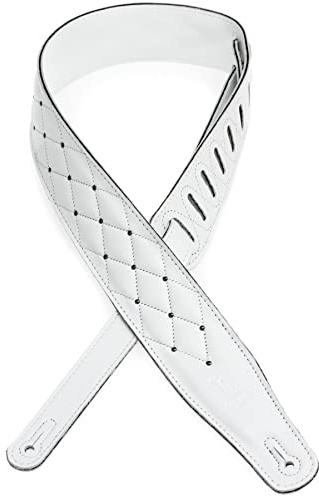 Levy's Leathers MG26DS-WHT_ABK Gitarrengurt aus Leder, getuftetes Design, 6,3 cm, Weiß und Silber