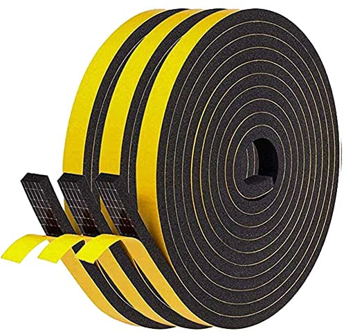 NAVK Self Adhesive Foam Tape Door Window Seal 6mm X 3mm, Door Draught Excluder Weatherstripping, Suit for Door Window Bath Shower, Anti Cold-Wind Noise and Collision, 5m x 3 Rolls - Black