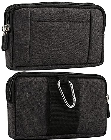 Cell Phone Belt Clip Bag Men, Cell Phone Waist Belt Bag Men, Universal Outdoor Waist Pack Smartphone Belt Loop Pouch with 2 Zipper Pockets Phone Carrying Case Holder Belt Holster Wallet with Carabiner