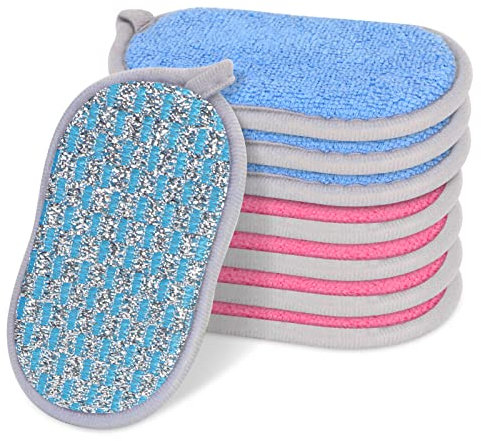 WWW Kitchen Sponges,8 Pack Dual Action Scrubbing Reusable Microfiber Sponge Non-Scratch Scrub Sponges Heavy Duty for Washing Pans,Dishes