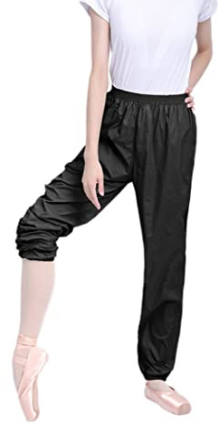 CRETUAO Pantalones de Baile Pantalones de Calentamiento de Ballet Pantalones Sueltos Pantalones de ruidón Suaves Delgados Pantalones de Gimnasia livianas,Negro,M