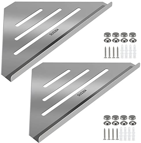 Sanbege 2 estantes esquineros de Acero Inoxidable 304 con Tornillos, Organizador de Ducha Triangular, Soporte de jabón de Montaje en Pared para baño, organización de Cocina (Plata Pulida)