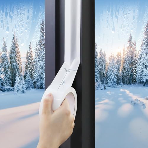 Yotache Window Weather Sealing Tape 5cm Wide X 30m Length Residue-Free White Air Conditioner Window Seal Tape for Drafty Windows Cold Plastic Window Shrink Film Tape