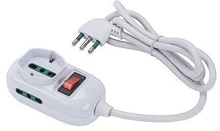 FANTON 421454 Multipresa TRIAX 1 presa bipasso Schuko - 2 prese bipasso italiane laterali - cavo 1,2 m. 3G0,75 - spina a squadra italiana 10A + interruttore automatico luminoso di sovraccarico