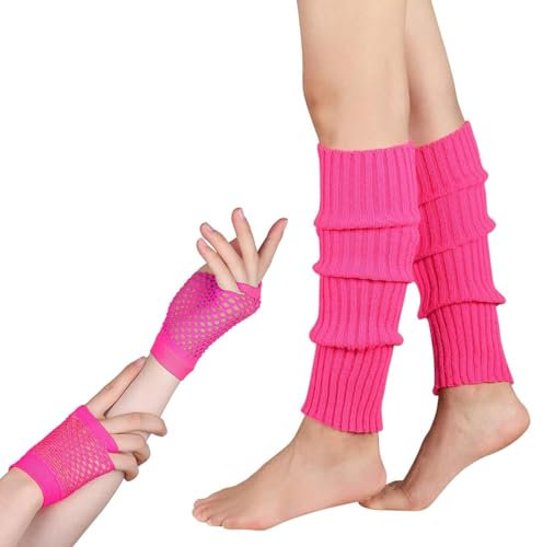 KGDUYC Women's Leg Warmers,Gloves & Handwear for Adults,Beinstulpen, 80er-90er-Jahre-Partyhandschuhe, Beinstulpen (Rosarot)