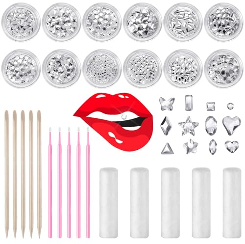 Leelosp 480 Pcs Tooth Gem Kit DIY Teeth Crystals Jewelry Fashionable Teeth Gems Kit Artificial Crystal Tooth Reflective Ornaments (Without Glue) (White)