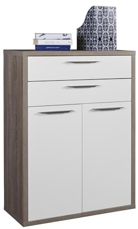 Composad | Mobile Contenitore della Linea DISEGNO con 2 Ante e 2 Cassetti, Armadietto Porta documenti da Archivio, (LxAxP) 81,60x112x35,70 cm, Rovere Sonoma e Bianco Laccato, Made in Italy