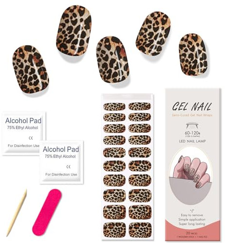 Boloshine Gel Nail Polish Strips, 20Pcs Soft Salon-Quality UV Nails Gel Nail Stickers, Waterproof Gel Nail Wraps, Self Adhesive French Manicure Stickers (Wild Leopard Print)