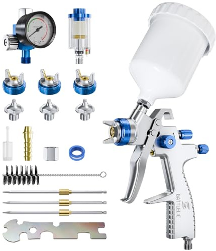 LVLP Air Spray Gun Premium Kit with 1.3/1.5/1.7mm Nozzle & Air Regulator,Automotive Paint Sprayer, for Cars & House DIY Painting Gun