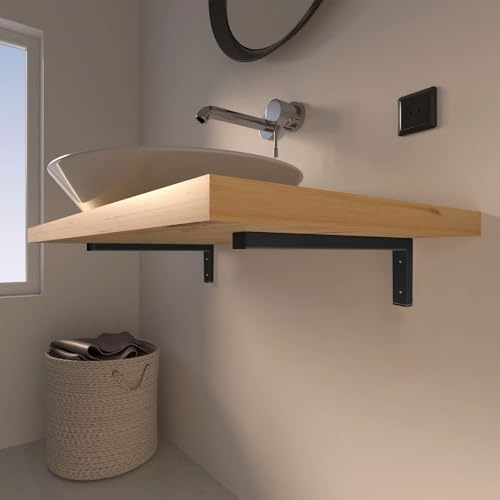 MLOQI 4 Pezzi Staffe per Mensole Pesanti Industrial, Reggimensola, Reggi Mensola da Muro, Staffe a L, Supporti per Scaffali Aperti Mensole Telaio Lavabo Bagno con Viti (40 cm)