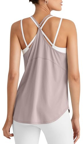 G4Free Workout Tank Tops for Women Dolphin Hem Quick Dry(Gray Lilac,M)