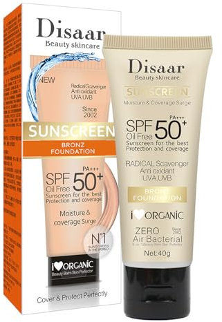 Fond de teint liquide, protection solaire, SPF50, imperméable et hydratant, contrôle de l'huile, cache les pores, lisse et éclaircit le teint de la peau (40 g)