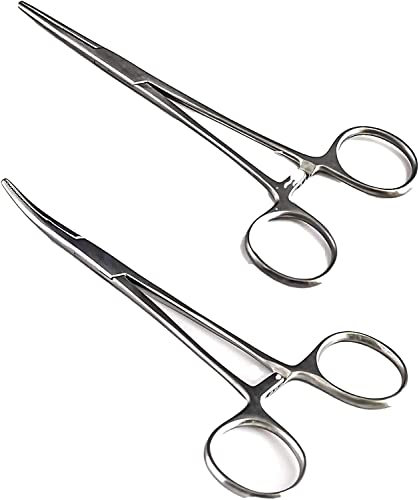 Juego de alicates de piercing autoblocantes, pinzas de acero inoxidable prémium con diseño de diente de sierra para manualidades, manualidades y cuidado de animales (2 unidades) (Straight+bend)