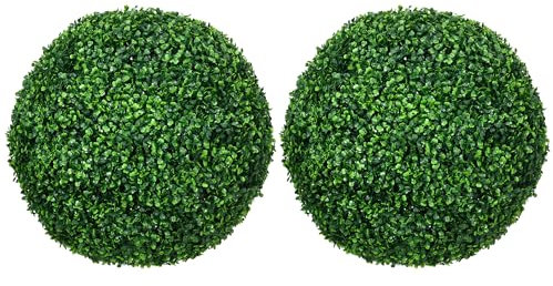 HOMCOM 2er-Set Künstliche Buchsbaumkugel groß Ø50 cm, Kunstpflanze UV-beständig, Plastik Künstliche Pflanzen im Topf, Fake Plant wie echt für Wohnzimmer Schlafzimmer Büro Garten Deko Geschenk
