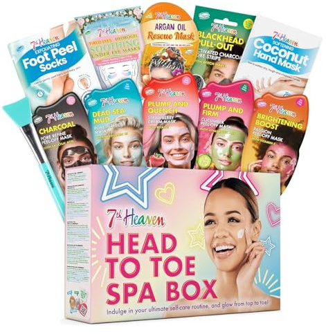 7th Heaven Head to Toe Spa Gift Set (Includes Hair and Peel Off Face Masks, Blackhead Strips, Undereye Gels and a Spatula) - Genuine Face Masks Skincare Gift Set Women | Perfect Pamper Gifts for Women