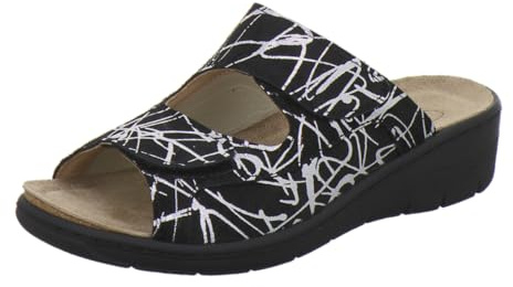 AFS-Schuhe 27832 Mules Hallux pour femme en cuir avec semelle interchangeable, chaussons confortables pour femme avec fermeture Velcro, fabriquées en Allemagne, Noir , 38 EU
