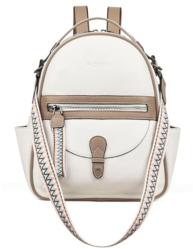 FADEON Mini-Rucksack für Damen, Designer-Leder, niedlich, geräumig, klein, Damen-Schulterrucksack, modische Handtasche, Weißer Kontrast Camel Retro-Stil, Tagesrucksäcke