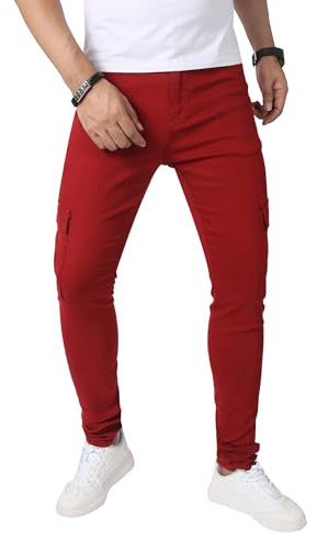 Men's Skinny Stretch Jeans Slim Ripped Jeans for Men, Distressed Tapered Leg Fashion Comfort Flex Waist Denim Pants, Red 206, Size 32