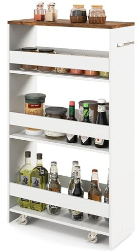 GIANTEX Carrello da Cucina con Ruote, 4 Livelli, Carrello Cucina Salvaspazio di Servizio Stretto, da Bagno, Scaffale da Cucina Sottile 47,5 x 20 x 80,5 cm (Industriale+Bianco, Largo 20 cm)