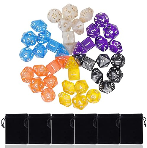 Songella Poliédrico Dados Dados de Juego de Solo Color 42 Piezas para RPG Dungeons y Dragons Pathfinder con 6 Bolsas Negras