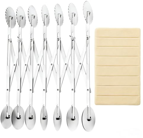TIANLIN Cortador de Masa de Acero Inoxidable, 7 Ruedas Ajustables, Rueda de Masa de Doble Cabeza, Corte Ondulado y Liso, Plateado, Equipado con Accesorios Desmontables, para Masa, Repostería