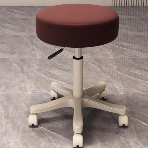 Snurrpall med Hjul Hemmakontor Rullande pall PU Läder Höjdjustering Skönhet Pall Laboratorium Köksmassage SPA-pallar Kontorspall Stol på Hjul(Burgundy,Lpc)