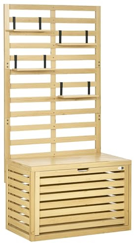 Outsunny Cassapanca da Giardino in Legno di Abete con Traliccio Integrato e 4 Ripiani, Cassapanca Contenitore da Esterno Impermeabile con Chiusura Magnetica, 80x45x160 cm, Colore Legno