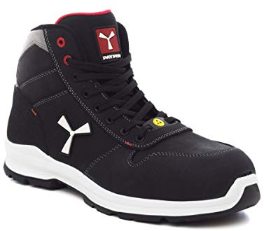 PAYPER Get Force Mid Scarpe Antinfortunistica Uomo per Lavoro di Sicurezza S3 in Fiore bovino Traspiranti Resistenti abrasione Ammortizzatore Nero (41)