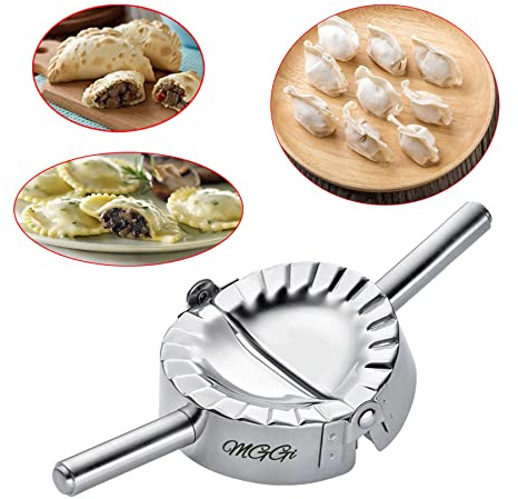 MGGi Stainless Steel Ravioli Mold Pierogi Dumpling Maker,X-Large Size 5 Goya Empanada Press Mold, Ravioli Mould Crimper,Wraper Dough Cutter - for Pie Ravioli Chinese Dumpling Pastry,With long handle
