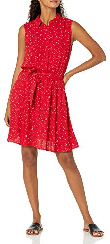Amazon Essentials Women's Relaxed Fit Casual Sleeveless V-Neck Swing Shirt Dress