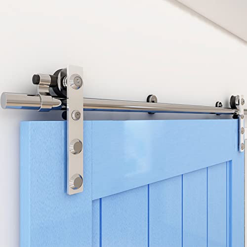 WOLFBIRD 5FT/152cm Sliding Track Barn Door Hardware Kit Stainless Steel Heavy Duty for Single Wood Door(Flat Head Hanger)