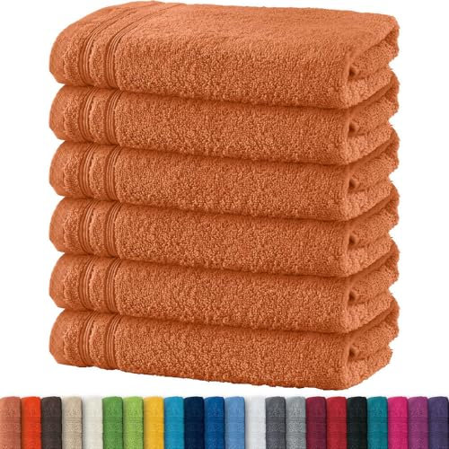 Erwin Müller Handtuch 6er-Pack Heidelberg 100% Baumwolle - saugstark, gut trocknend, kompakt, leichte Qualität Terra Größe 50x100 cm - ideal für Sport, Strand, Reisen