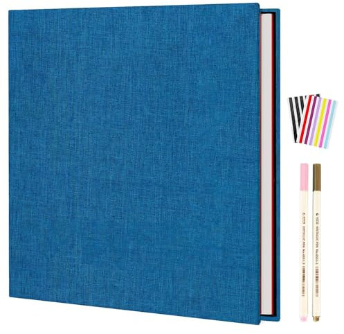 AIOR Self Adhesive Photo Album Magnetic Scrapbook, Linen Vintage Scrap Book 40 White Pages Anniversary Memory Book, Birthday Gifts Wedding Anniversary Presents, Blue (28x27cm)