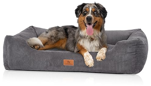 Knuffelwuff Hundebett aus Cord mit Handwebcharakter Olivia XXL 120 x 85cm Grau - Abnehmbarer Bezug - waschbar - für große, mittelgroße und kleine Hunde