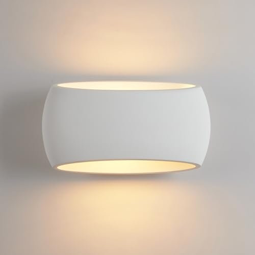 HARPER LIVING Wall Lights, Modern Large Plaster Wall Wash Lighting, 40W E27 ES, Indoor Wall Sconce Lamp with Ceramic Shade, Wall Mounted Light for Bedroom, Living Room, Hallway-Length 30CM
