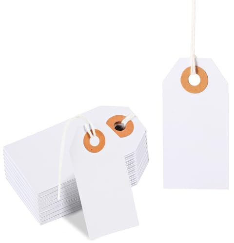 100stk Preisschilder mit Schnüren, 7x3,5cm Weiße Geschenkanhänger Leere Markierungsschilder Beschreibbare Hängeetiketten für Weihnachten Geburtstag Hochzeit Kunsthandwerk Verpackung