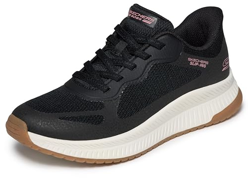 Skechers Women's Bobs Squad 4 Staple Look Slip-in Trainers, Black Mesh Trim, 5 UK