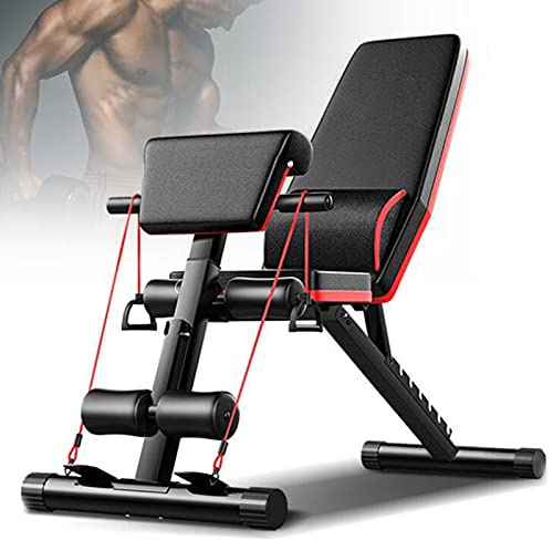 TONFEION Weight Bench Foldable, Strength Training Bench with Quick Folding & Fast Adjustment, Sit Up Bench with Resistance Band, Workout Bench Home Gym Equipment for Full Body Workout