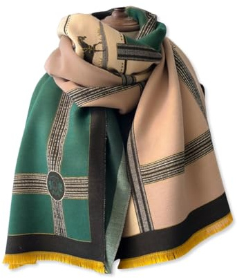 LumiSyne Invierno Bufanda Chal De Cachemira Para Mujer Bloques De Color Patrón Caballo Bufanda Reversible Con Borla Pashmina Chales y Envolturas Largo Grande Fulares Ligero Cálido Estola