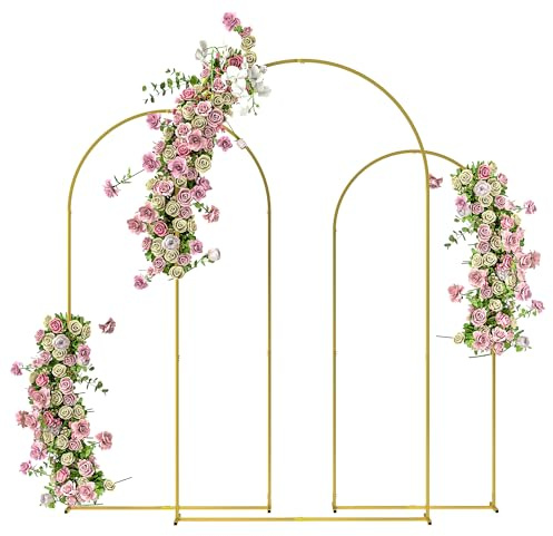 Outsunny Set di 3 Archi da Giardino per Matrimoni da 1.8-2-2.2 m, Archetti Nuziali per Feste e Compleanni in Metallo da Decorare con Fiori e Palloncini, Oro