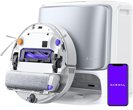 NARWAL Flow Robot Vacuum and Mop Combo, FlowWash Real-Time Self-Cleaning Track Mop, 22,000 Pa Suction, Dual-Camera AI Obstacle Avoidance, Carpet & Edge Cleaning, Self-Emptying Robot Vacuum,White